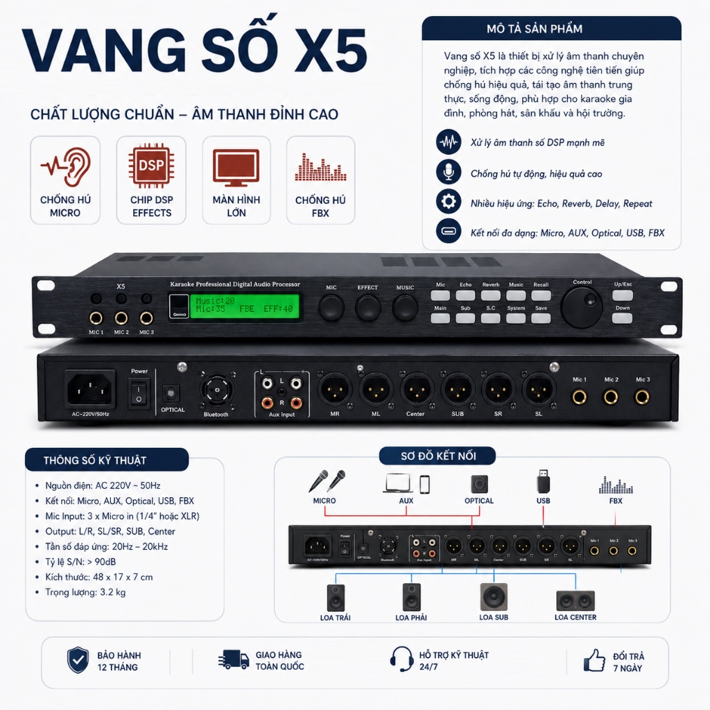 Vang Số X5 Karaoke, Có Phần Mền, Chuyên Nghiệp, Echo Và Reverb Nhẹ