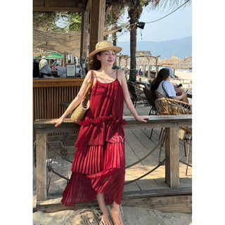 •𝙆𝙞𝙣𝙜𝙨𝙝𝙤𝙥𝙗𝙚𝙖𝙪𝙩𝙮•Váy Maxi Dập Ly Hai Dây L1