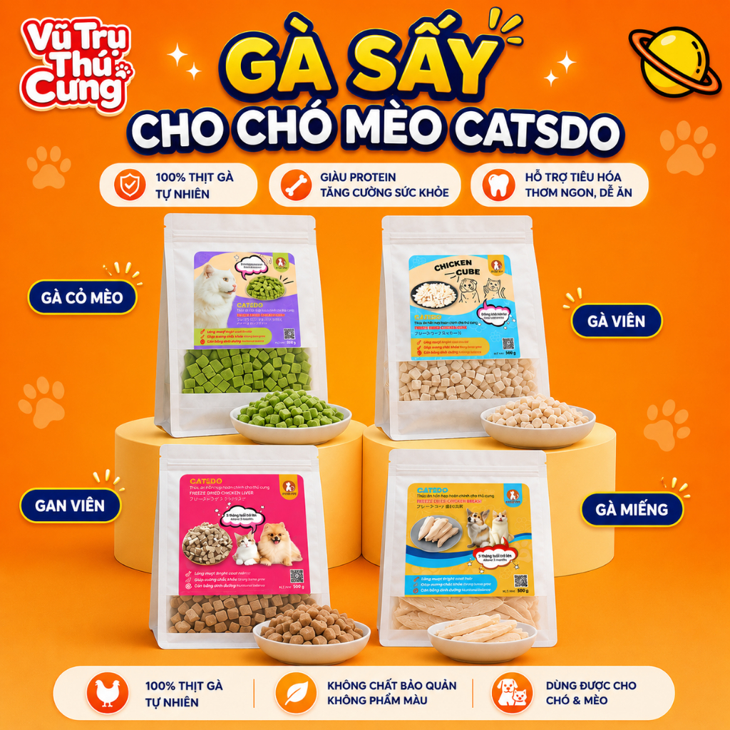 Gà Sấy CATSDO Cho Chó Mèo-Thơm Ngon, Giàu Đạm, Bổ Sung Dinh Dưỡng