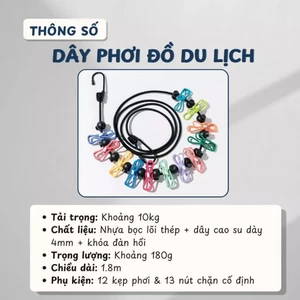 Dây Phơi Quần Áo Di Động, Thiết Kế Co Giãn, Có 12 Kẹp Giữ Chắc, Phù Hợp Du Lịch & Dã Ngoại