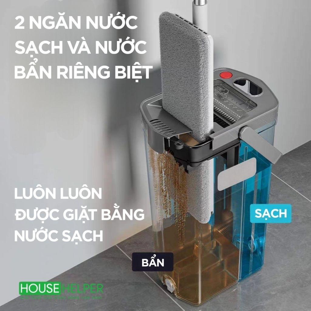 Cây lau nhà vắt phẳng tách nước bẩn thông minh bộ cây lau nhà tự vắt thông minh tách nước bẩn riêng biệt SOJIMOP G160