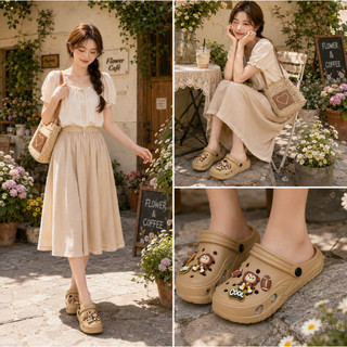 Sandal đi mưa mùa hè, đế dày, thoáng khí và thoải mái, trang trí gấu nhỏ dễ thương