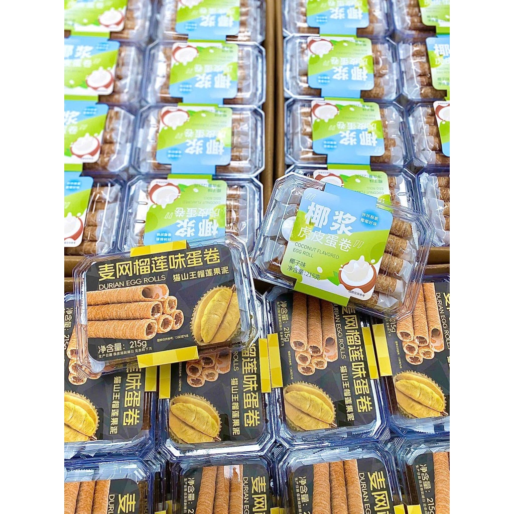 Bánh quế 2 vị sầu riêng và dừa hộp 215g siêu ngon