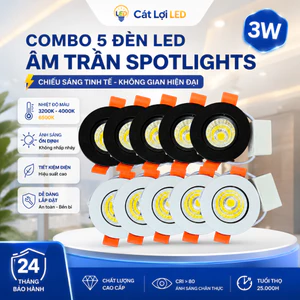 Combo 5 Đèn Âm Trần Spotlight 3W Xoay Góc Thiết Kế Nhỏ Gọn Chiếu Sáng Linh Hoạt, Loại Đèn LED Rọi Chiếu Điểm CRI > 98