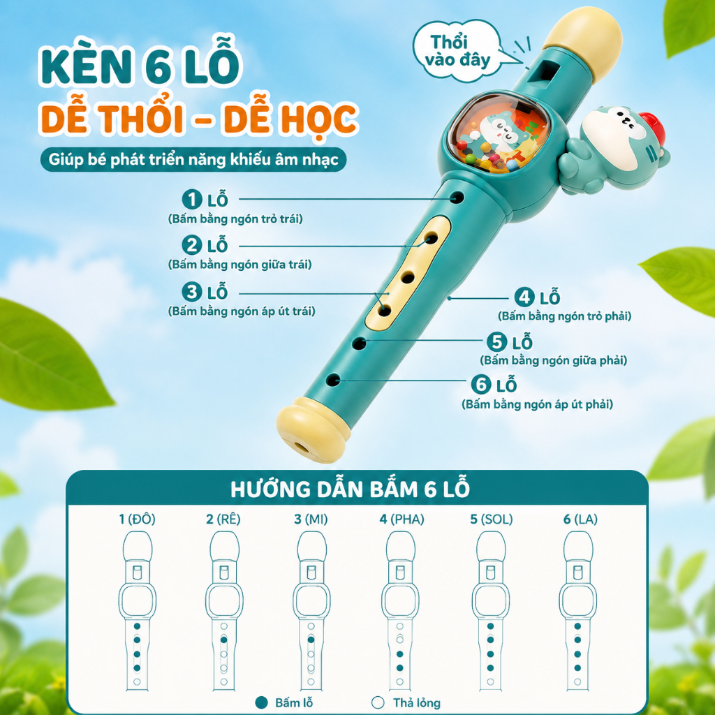 Sáo Âm Nhạc Hoạt Hình Cho Bé, Đồ Chơi Phát Triển Thính Giác, Âm Thanh Trong Trẻo, Chất Liệu ABS An Toàn