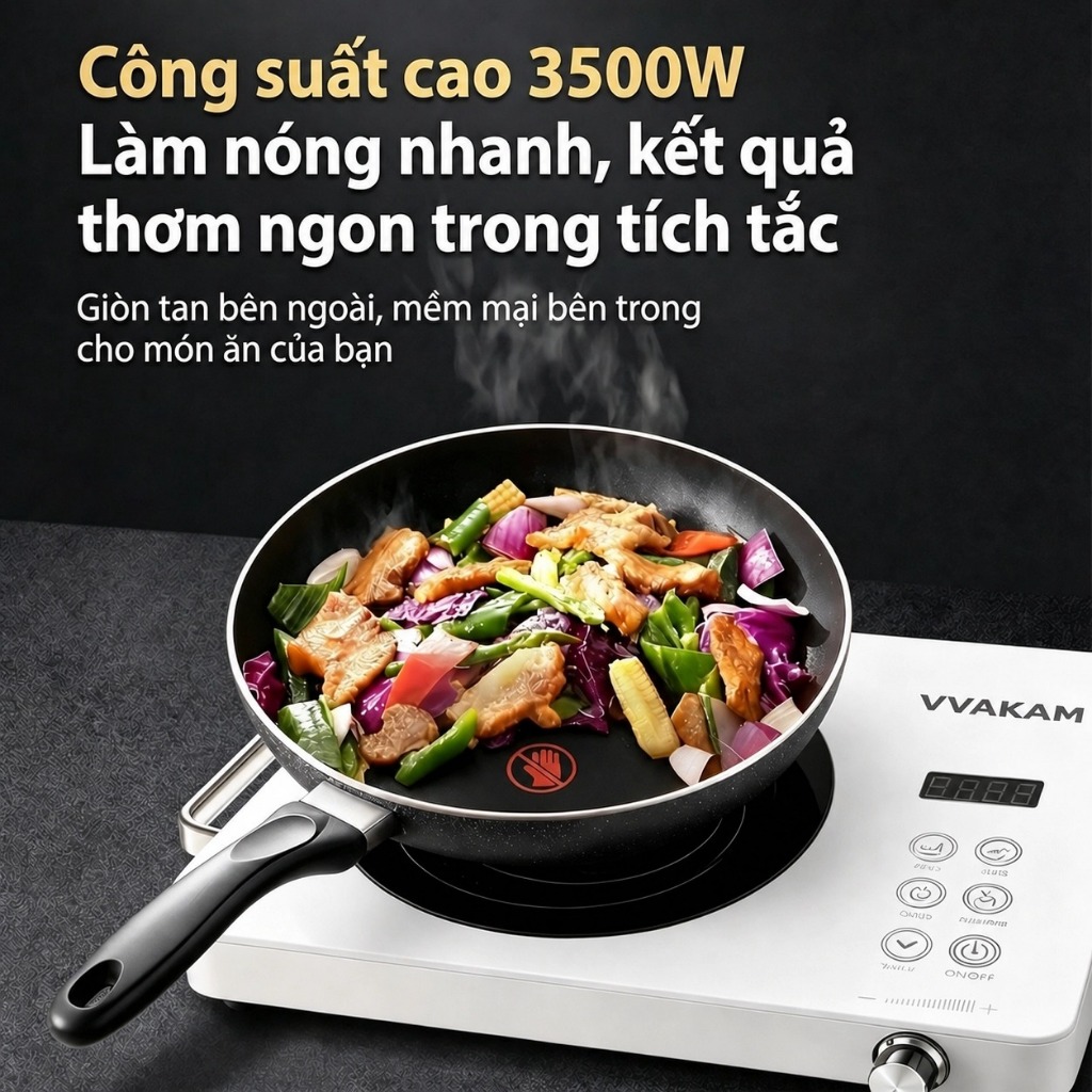 VVAKAM Màu trắng Bếp điện từ mini hồng ngoại Đa Năng Công suất cao 3500W đơn cảm ứng Cảm ứng có đèn LED mặt kính cường