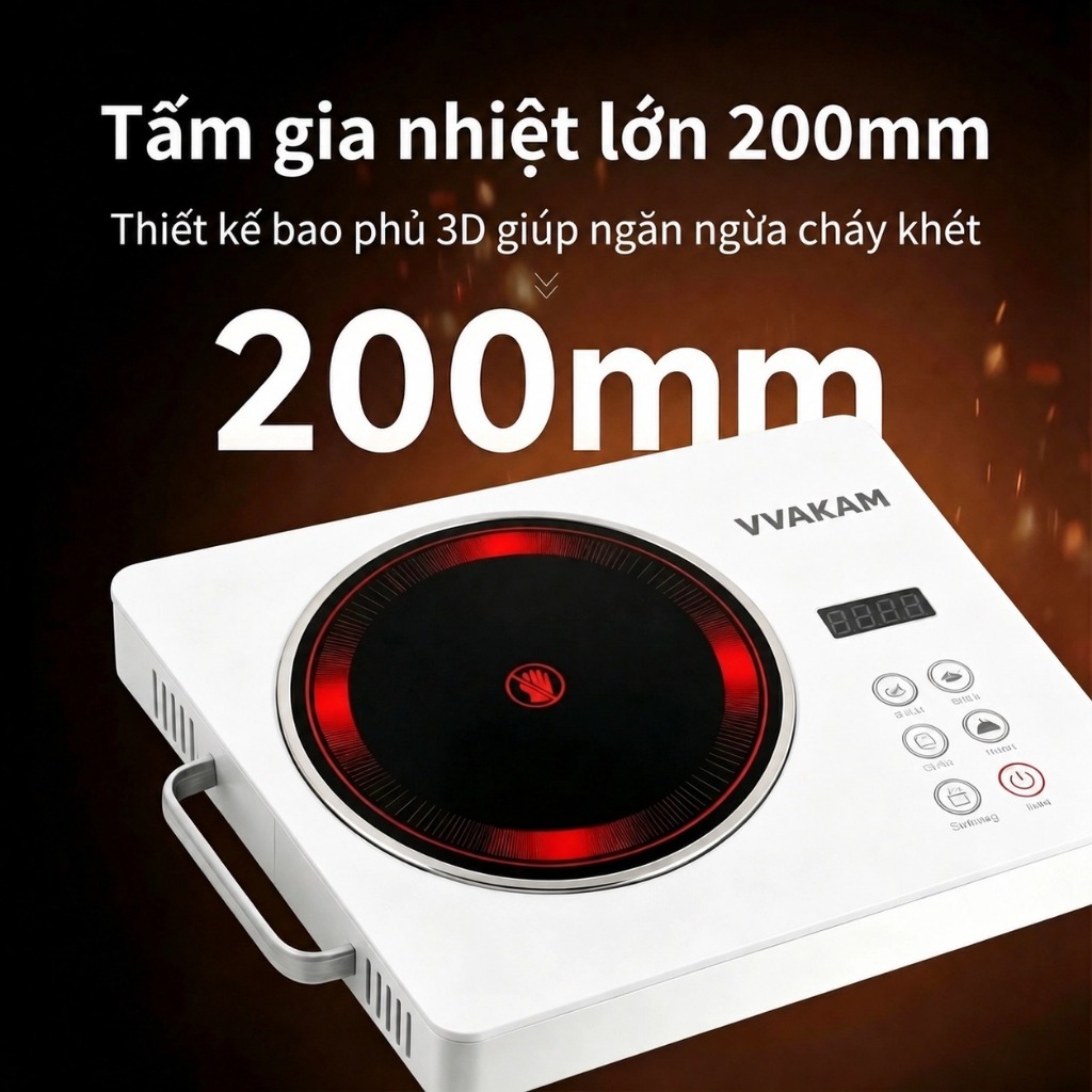 VVAKAM Màu trắng Bếp điện từ mini hồng ngoại Đa Năng Công suất cao 3500W đơn cảm ứng Cảm ứng có đèn LED mặt kính cường