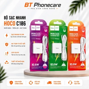 Bộ Sạc HOCO C106 10.5W Gồm Củ USB Và Cáp Sạc 1m Thiết Kế Nhỏ Gọn Dễ Mang Theo