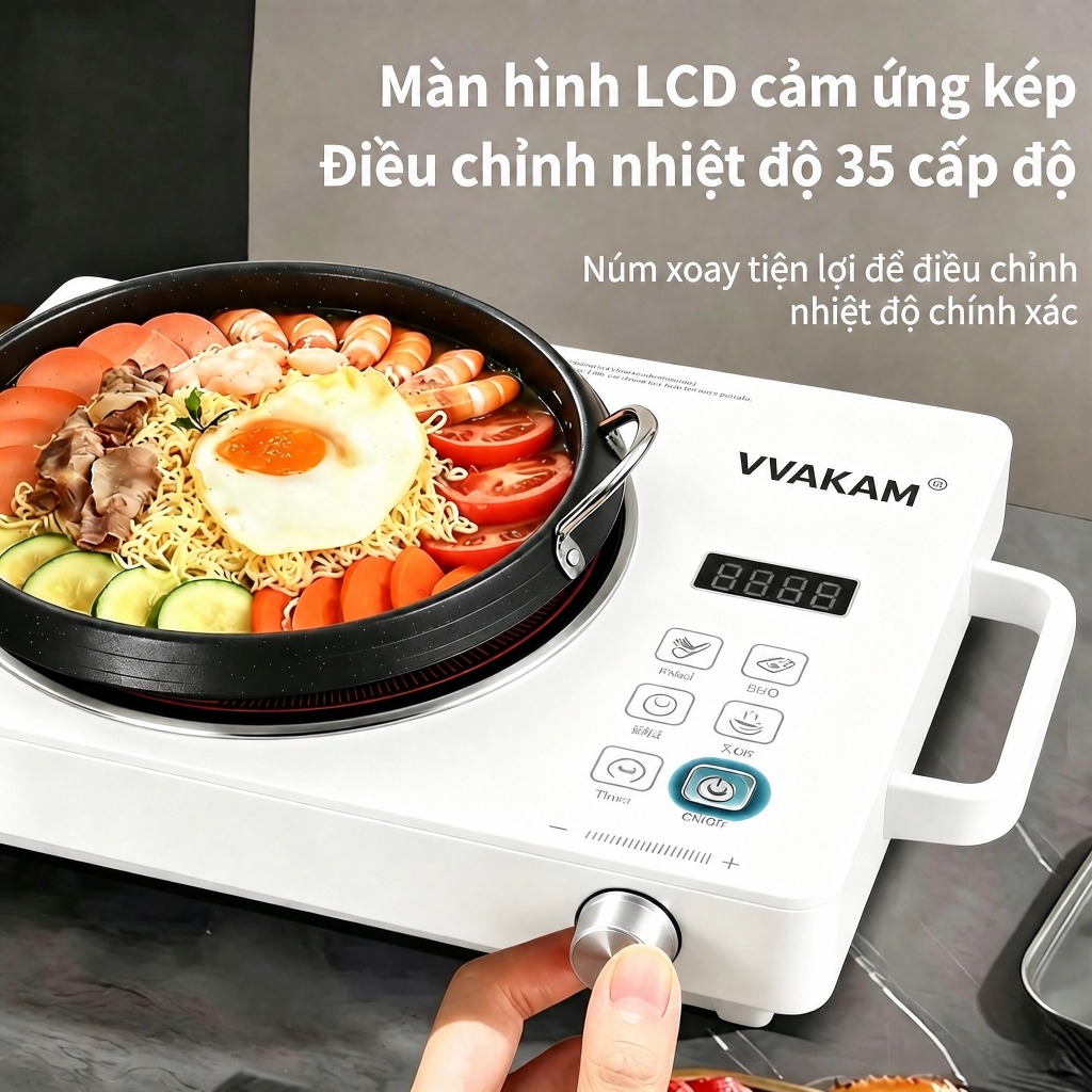 VVAKAM Màu trắng Bếp điện từ mini hồng ngoại Đa Năng Công suất cao 3500W đơn cảm ứng Cảm ứng có đèn LED mặt kính cường