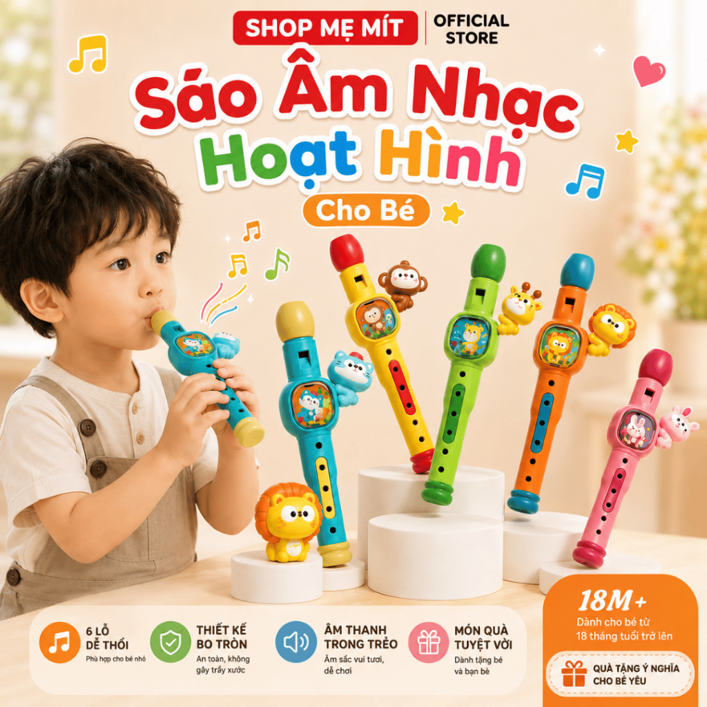 Sáo Âm Nhạc Hoạt Hình Cho Bé, Đồ Chơi Phát Triển Thính Giác, Âm Thanh Trong Trẻo, Chất Liệu ABS An Toàn