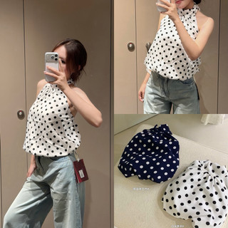 𝐏𝐡𝐢𝐞𝐧 𝐖𝐆𝐖𝐄 | (Sẵn) w9538 Áo Yếm Chấm Bi Lưng Chun Hở Form Bí