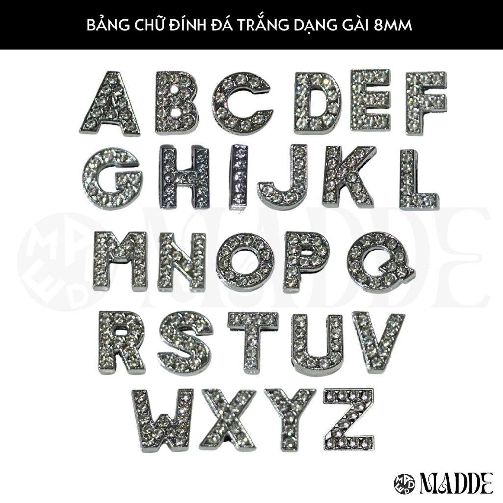 Bảng 2 [ SHIP TỪ 2 CHARM ]- bảng chữ / số charm gài gắn Tag Leather 26 CHỮ / 10 SỐ đính đá gắn gài leather tag  Madde