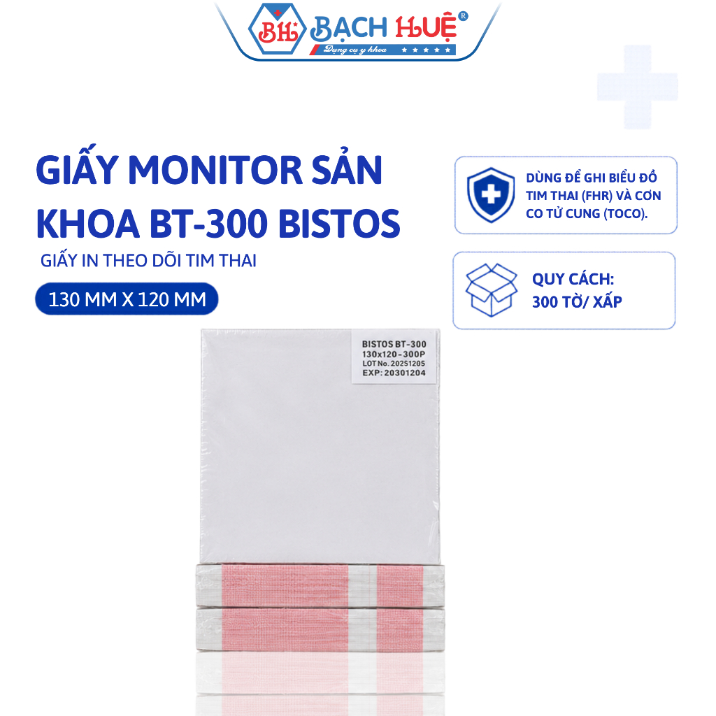 Giấy Monitor Sản Khoa BT-300 Bistos Cao Cấp–giấy in theo dõi tim thai, cơn co tử cung chuẩn khớp máy
