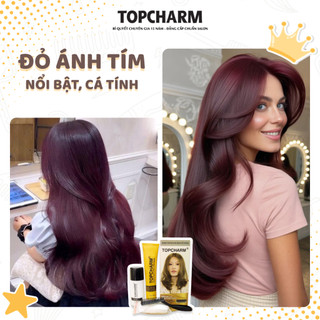 [CAO CẤP] Thuốc nhuộm tóc  ĐỎ ÁNH TÍM không tẩy tóc, tặng kèm gói dưỡng và bộ dụng cụ tại nhà TOPCHARM-CHAMIS