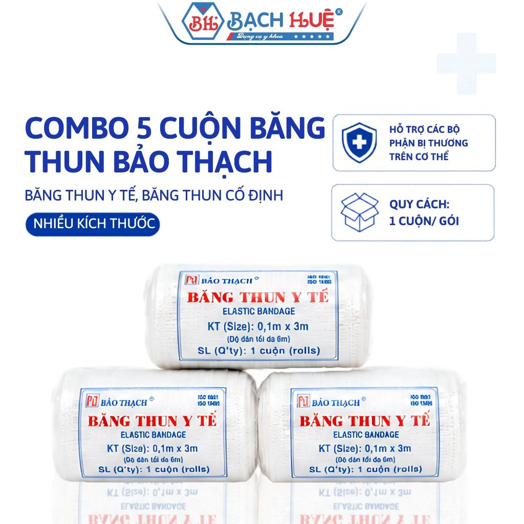 Combo 10 Cuộn Băng Thun Bảo Thạch Cao Cấp – Băng Thun Y Tế Cố Định Vết Thương, Băng Thun Cố Định