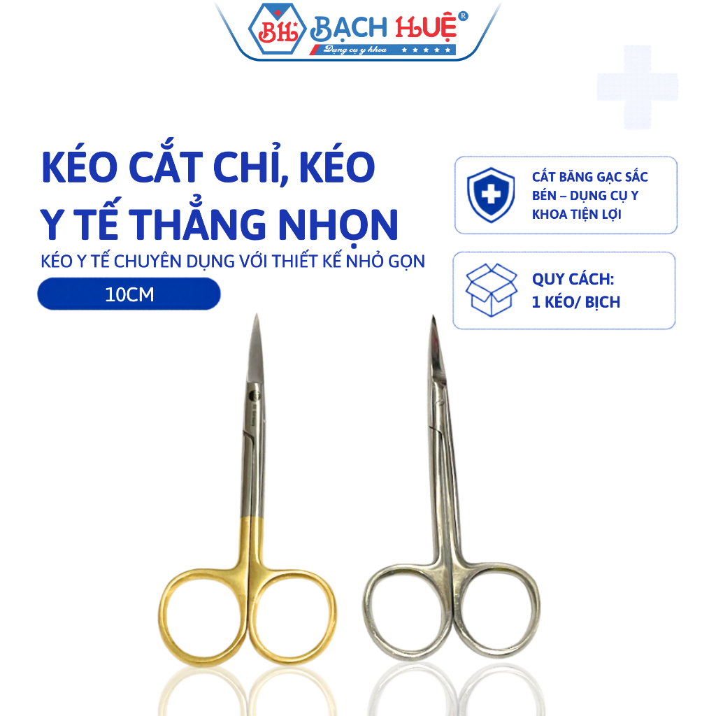 Kéo Cắt Chỉ 10cm Dáng Thẳng Nhọn Cán Vàng Và Cán Trắng – Kéo Y Tế Thẩm Mỹ Viện, Spa Nhỏ Gọn Siêu Sắc