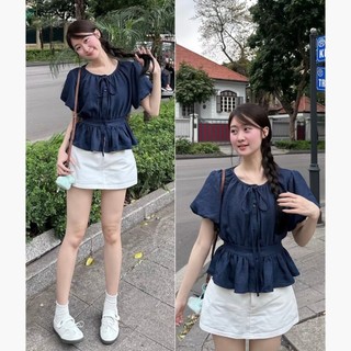 Áo Sơ Mi Cộc Tay Cổ Tròn Tay Bồng Lưng Chun ChangStore - A89