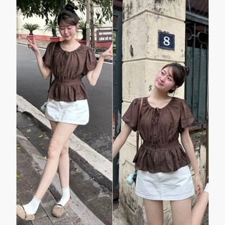 Áo Sơ Mi Cộc Tay Cổ Tròn Tay Bồng Lưng Chun ChangStore - A89