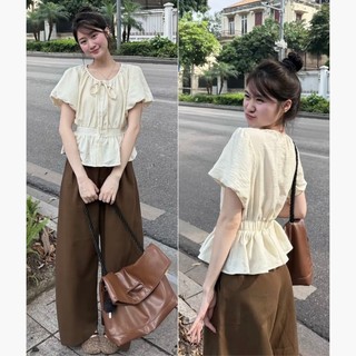 Áo Sơ Mi Cộc Tay Cổ Tròn Tay Bồng Lưng Chun ChangStore - A89