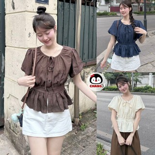 Áo Sơ Mi Cộc Tay Cổ Tròn Tay Bồng Lưng Chun ChangStore - A89