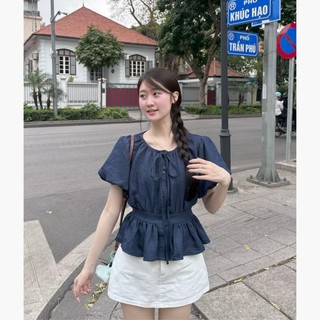 Áo Sơ Mi Cộc Tay Cổ Tròn Tay Bồng Lưng Chun ChangStore - A89