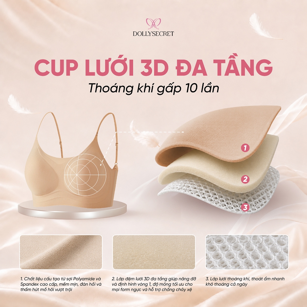 Áo lót mùa hè ZERO FEELING dây mảnh tàng hình DOLLY SECRET Dây Mảnh 0.5mm Không Mắc Cài A60