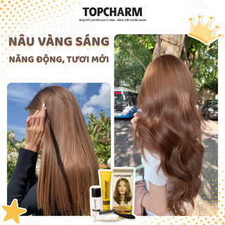 [CAO CẤP] Thuốc nhuộm tóc  NÂU VÀNG SÁNG không tẩy tóc, tặng kèm gói dưỡng và bộ dụng cụ tại nhà TOPCHARM-CHAMIS