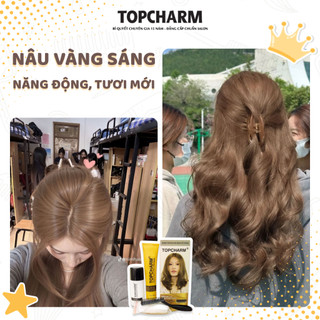 [CAO CẤP] Thuốc nhuộm tóc  NÂU VÀNG SÁNG không tẩy tóc, tặng kèm gói dưỡng và bộ dụng cụ tại nhà TOPCHARM-CHAMIS