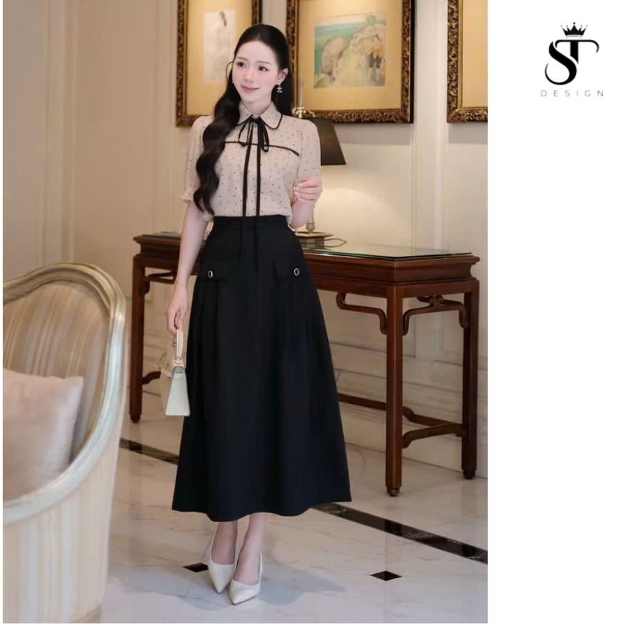 Áo sơ mi hai lớp hàng thiết kế phối nơ xinh xắn sang trọng - ST Design - k87