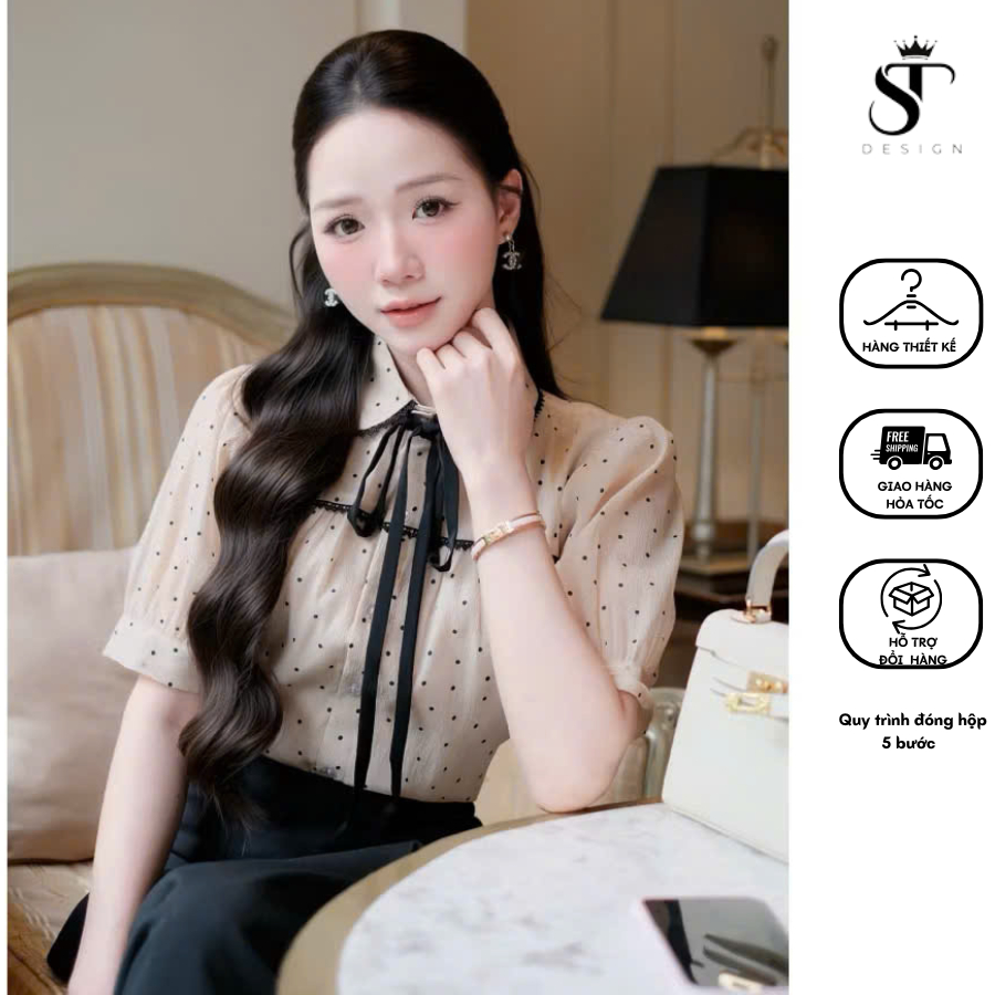 Áo sơ mi hai lớp hàng thiết kế phối nơ xinh xắn sang trọng - ST Design - k87