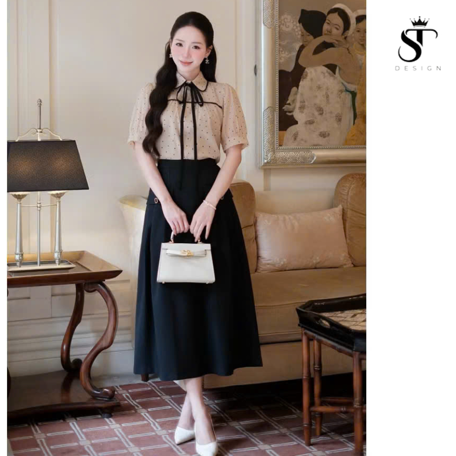 Áo sơ mi hai lớp hàng thiết kế phối nơ xinh xắn sang trọng - ST Design - k87
