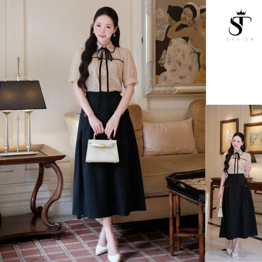 Áo sơ mi hai lớp hàng thiết kế phối nơ xinh xắn sang trọng - ST Design - k87