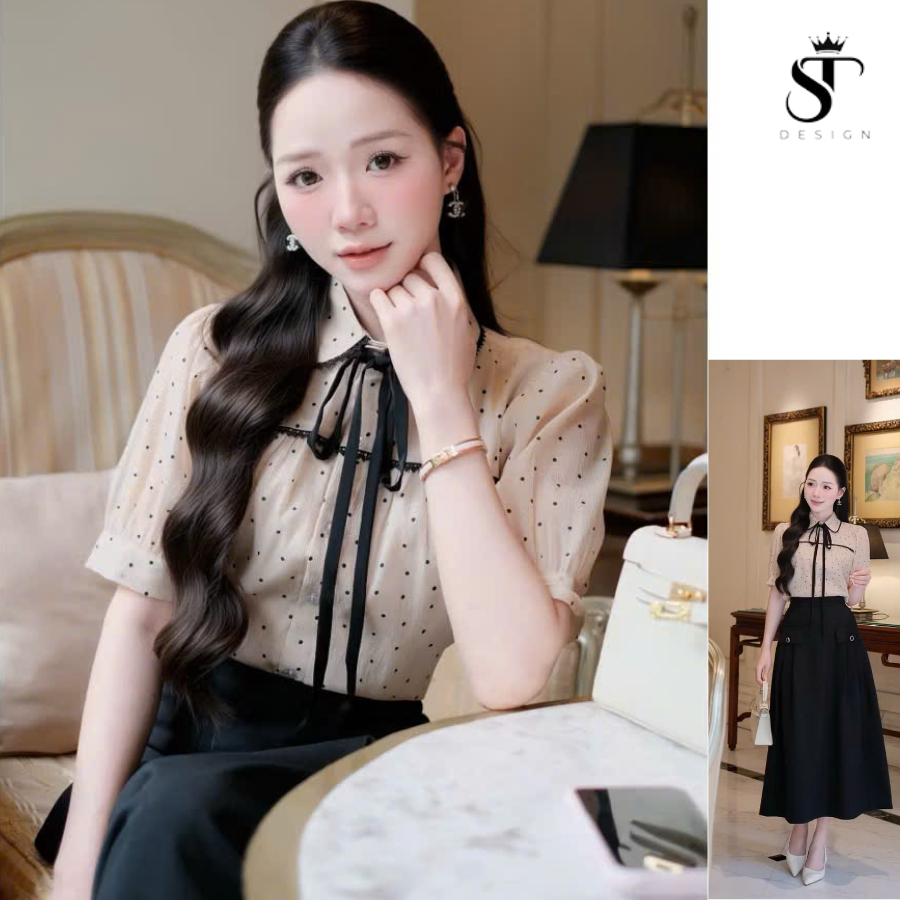 Áo sơ mi hai lớp hàng thiết kế phối nơ xinh xắn sang trọng - ST Design - k87
