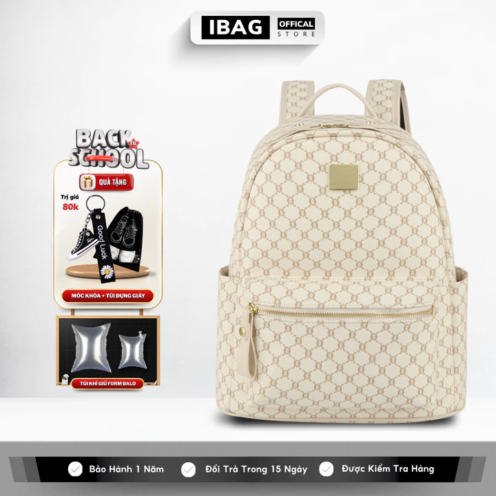 Balo Da Đi Học IBAG Balô Da Thời Trang Nam Nữ Cặp Da Pu Cao Cấp Ba Lô Da Cặp Đi Học Ulzzang Balo Đựng Laptop 14 Inh