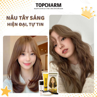 [CAO CẤP] Thuốc nhuộm tóc  NÂU TÂY SÁNG không tẩy tóc, tặng kèm gói dưỡng và bộ dụng cụ tại nhà TOPCHARM-CHAMIS