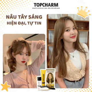 [CAO CẤP] Thuốc nhuộm tóc  NÂU TÂY SÁNG không tẩy tóc, tặng kèm gói dưỡng và bộ dụng cụ tại nhà TOPCHARM-CHAMIS