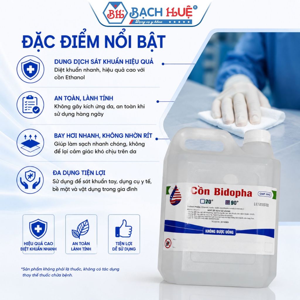 Cồn 70 độ và Cồn 90 độ  Bidopha Can 5 Lít – dung dịch diệt khuẩn thiết bị y tế và gia đình