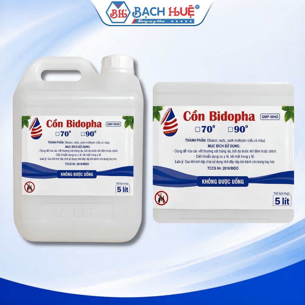 Cồn 70 độ và Cồn 90 độ  Bidopha Can 5 Lít – dung dịch diệt khuẩn thiết bị y tế và gia đình