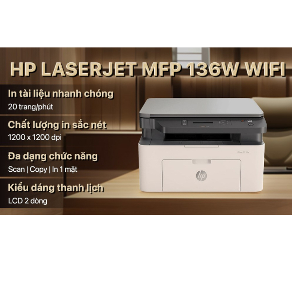 Máy in laser HP 136W (4ZB86A) - In/Scan/Copy - Kết nối Wifi