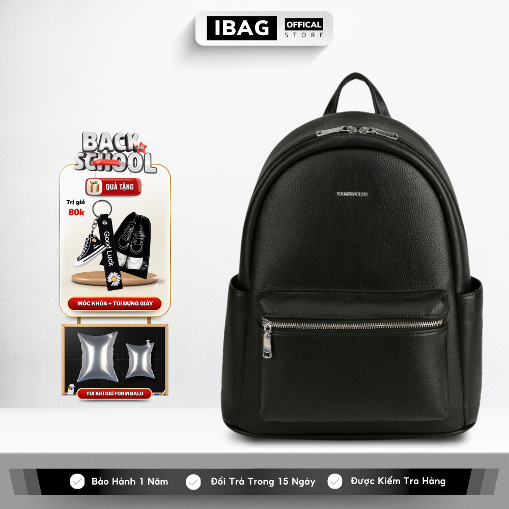 Balo Da Đi Học IBAG Balô Da Thời Trang Nam Nữ Cặp Da Pu Cao Cấp Ba Lô Da Cặp Đi Học Ulzzang Balo Đựng Laptop 14 Inh