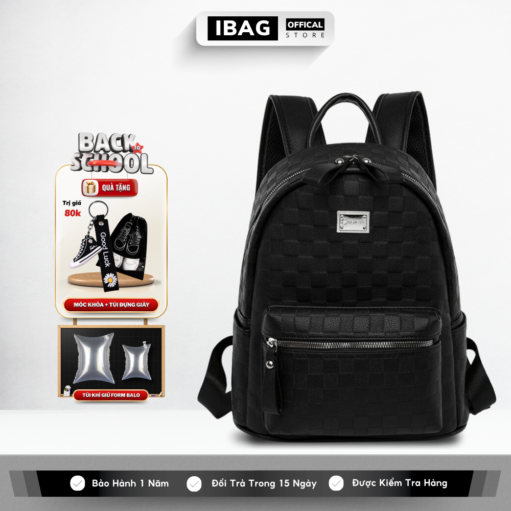 Balo Da Đi Học IBAG Balô Da Thời Trang Nam Nữ Cặp Da Pu Cao Cấp Ba Lô Da Cặp Đi Học Ulzzang Balo Đựng Laptop 14 Inh