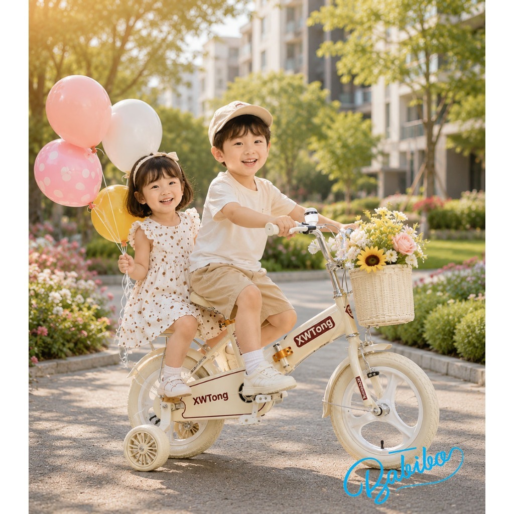 Xe đạp trẻ em, xe đạp Bé Gái BabiboKids Có Giỏ Mây Yên Da đủ 3 màu Xanh Hồng Kem Size 12-20