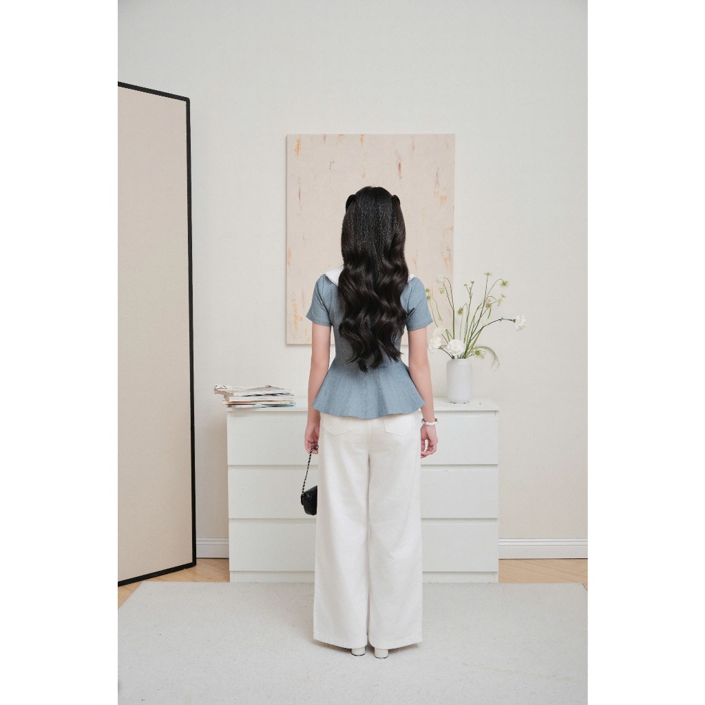 (Timeless Muse) Áo thô tùng peplum phối khăn viền ren, chất liệu cao cấp, form chiết eo tôn dáng thời trang Calie ACC634 | BigBuy360 - bigbuy360.vn