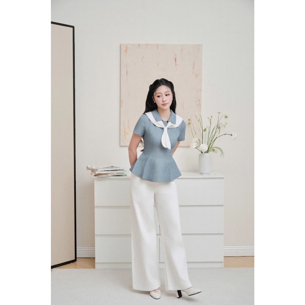 (Timeless Muse) Áo thô tùng peplum phối khăn viền ren, chất liệu cao cấp, form chiết eo tôn dáng thời trang Calie ACC634 | BigBuy360 - bigbuy360.vn