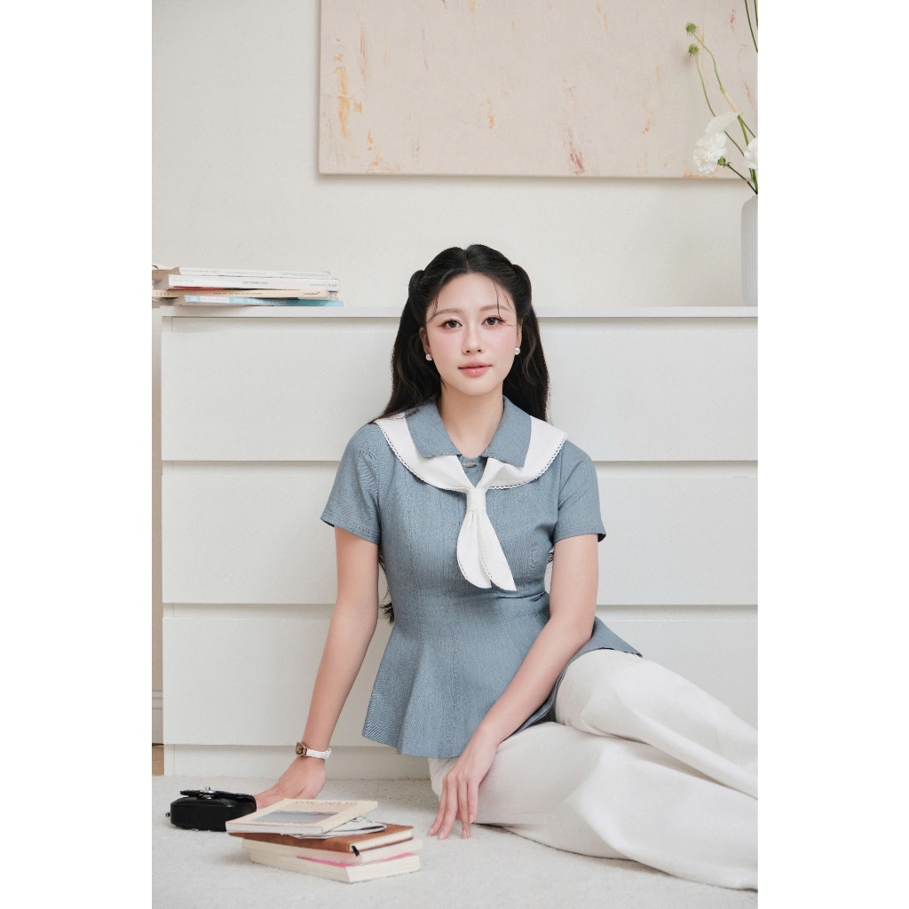 (Timeless Muse) Áo thô tùng peplum phối khăn viền ren, chất liệu cao cấp, form chiết eo tôn dáng thời trang Calie ACC634 | BigBuy360 - bigbuy360.vn