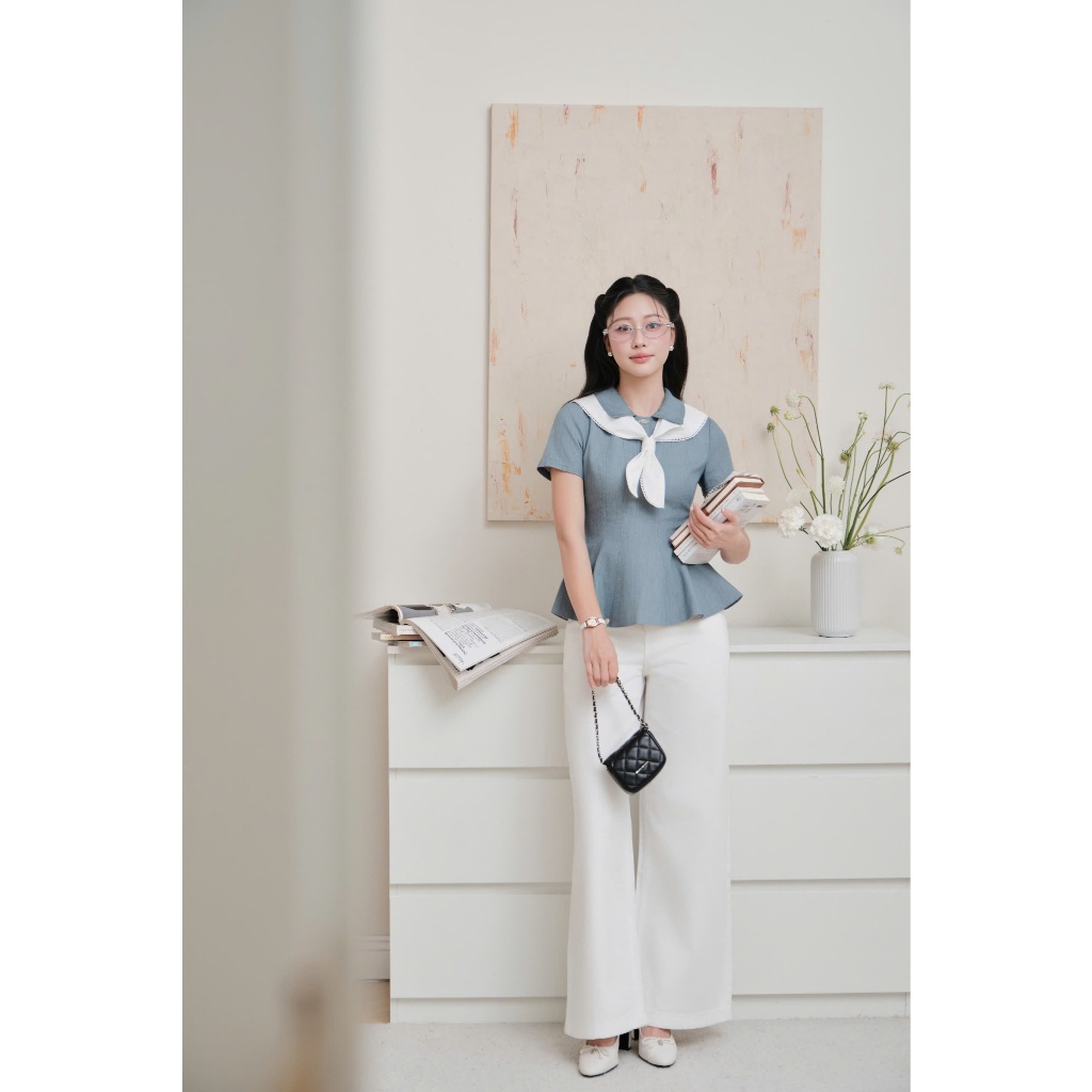(Timeless Muse) Áo thô tùng peplum phối khăn viền ren, chất liệu cao cấp, form chiết eo tôn dáng thời trang Calie ACC634 | BigBuy360 - bigbuy360.vn