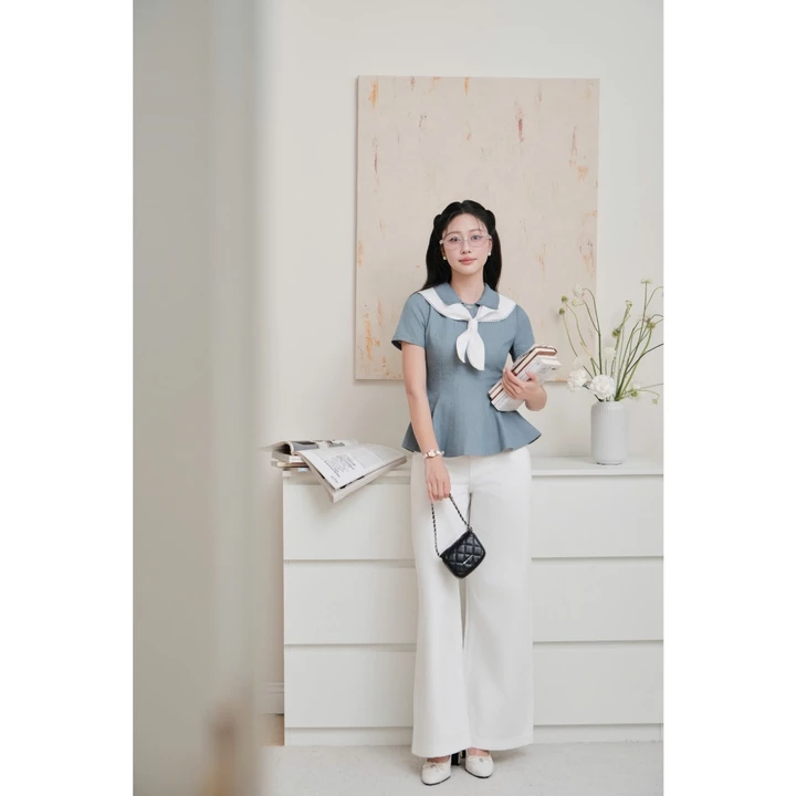 (Timeless Muse) Áo thô tùng peplum phối khăn viền ren, chất liệu cao cấp, form chiết eo tôn dáng thời trang Calie ACC634