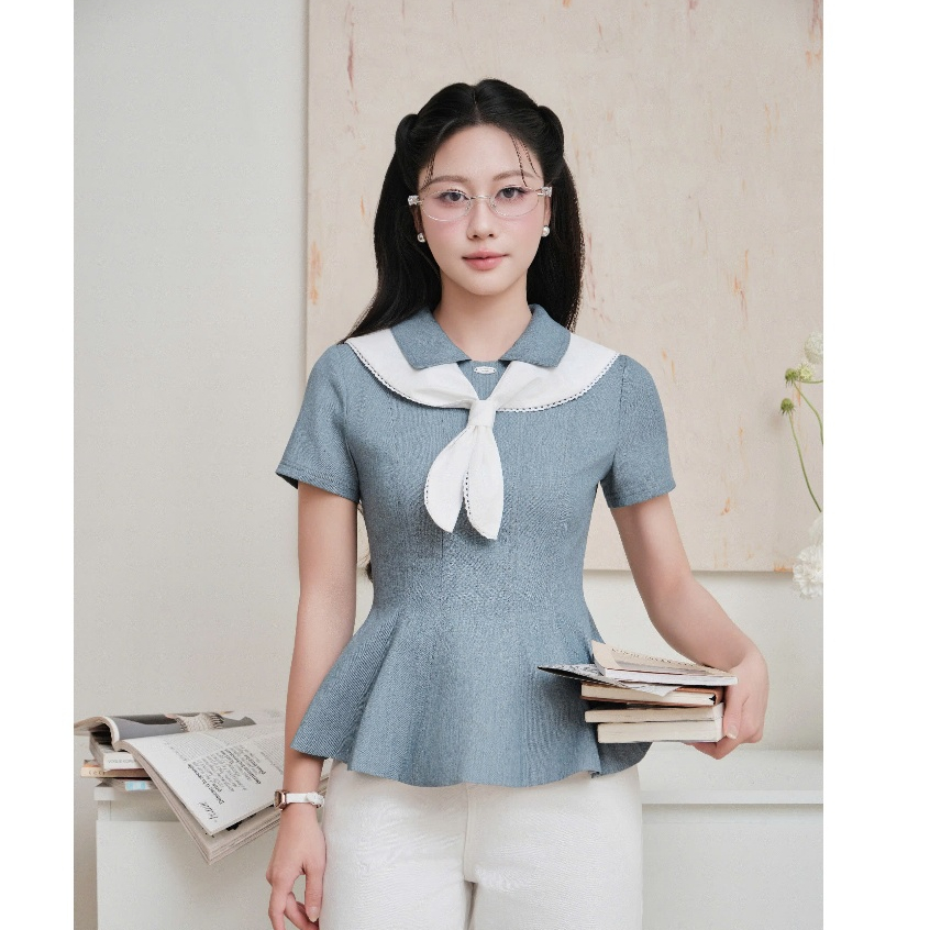 (Timeless Muse) Áo thô tùng peplum phối khăn viền ren, chất liệu cao cấp, form chiết eo tôn dáng thời trang Calie ACC634 | BigBuy360 - bigbuy360.vn