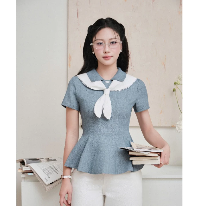 (Timeless Muse) Áo thô tùng peplum phối khăn viền ren, chất liệu cao cấp, form chiết eo tôn dáng thời trang Calie ACC634