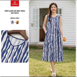 (Sẵn) 6VXL01Đầm nữ CARDINA chất liệu lanh dài bèo tầng sát nách 6VXL01